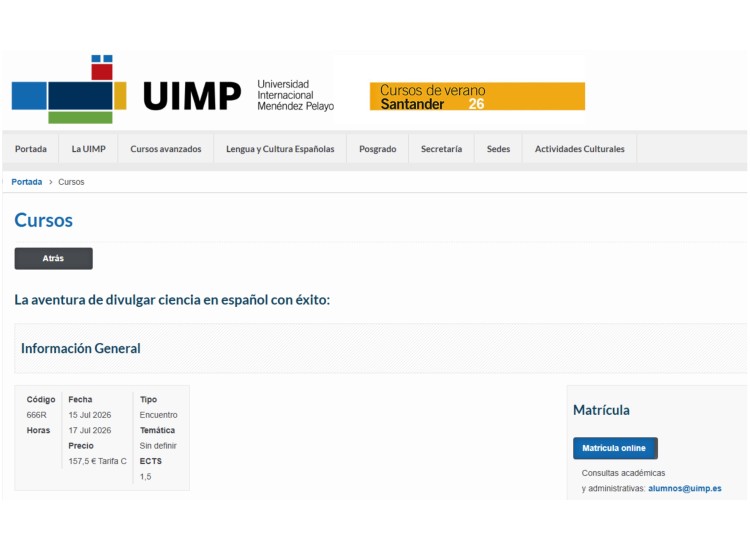 Curso de verano UIMP: “La aventura de divulgar ciencia en español con éxito”
